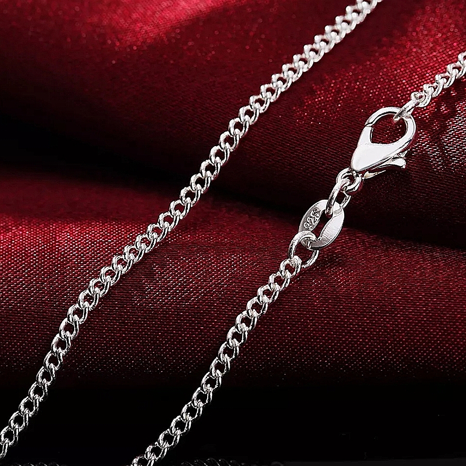 20" Solid Sterling Silver Plated Unisex Curb Necklace / Chain [2mm Thick]